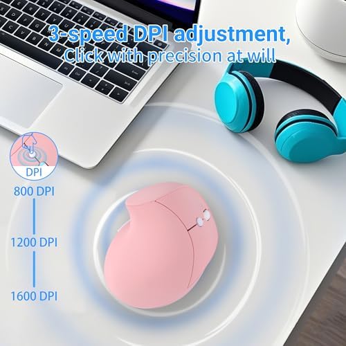 Wireless Ergonomic Vertical Mouse,Rechargeable Silent Portable Ergo Mice with,2.4G USB Receiver, 6 Buttons, Comfortable Grip,Reduce Wrist Pain,for Laptop Desktop Notebook PC Computer-Right Hand(Pink)