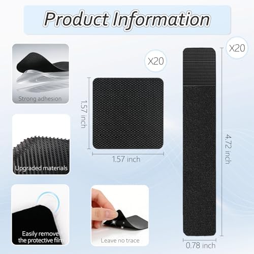 Cable Management Under Desk Detachable Cable Straps, Black, 20 Pack