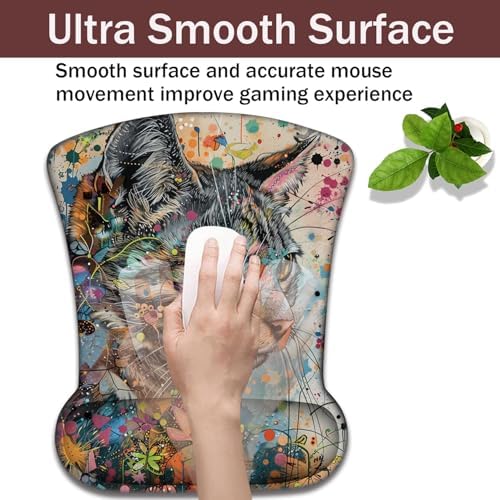 Keyboard Wrist Rest and Mouse Pad Wrist Support with Lace-Shaped Coaster Set, Ergonomic Gel Memory Foam and Anti-Slip Base, Easy Typing and Pain Relief - Kitty