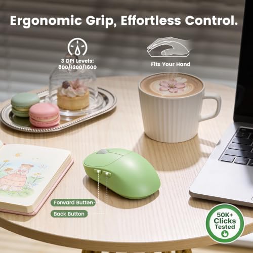 Wireless Keyboard and Mouse Combo, Magnetic Soft-Touch Wrist Rest, Round Keycaps, Full-Size Retro Typewriter Keyboard, 2-Stage Tilt Legs, Auto Sleep, 2.4GHz Cordless for Windows PC (Green Ombre)