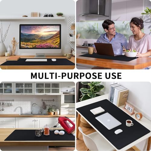 Bloss Black Leather Desk Pad, Large Mouse Pad 35.4×17 Inches, Waterproof Office Desk Mat, Non-Slip Desk Pad Protector, Leather Desk Blotter for Home Office Essentials