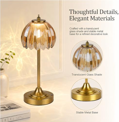 Rechargeable Cordless Table Lamp, 3 Color Temps & Stepless Dimming
