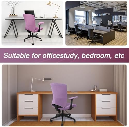 Tallew Office Chair Covers Set Computer Universal Protective Stretchable Chair Seat Covers Desk Armrest Slipcovers Pads Office Cushion Backrest for Rotating(Purple)