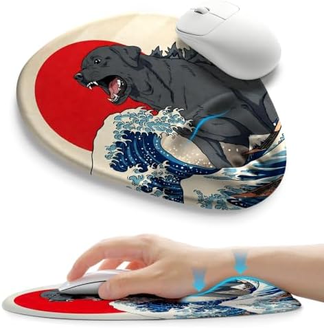Palm-Rest and Wrist-Hugging Mouse Pad Wrist Rest, Ergonomic Wrist Support with Curve Fitting Cushioned Memory Foam for Carpal Tunnel Pain Relief, 9.9 x 8.3 Inch, Dog Sila