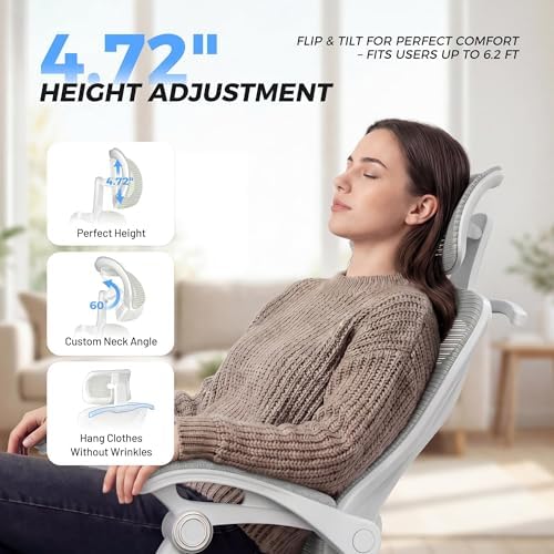CYKOV Ergonomic Office Chair with Footrest - Adjustable Lumbar Support & Headrest, 90-135° Reclining Mesh Back Computer Chair - Home Office/Gaming, 350lbs Capacity