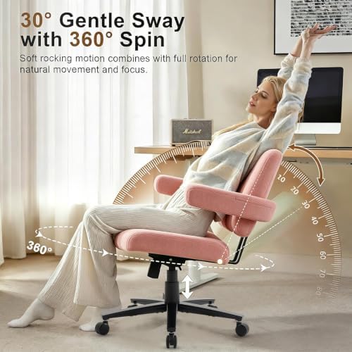 Vigosit Criss Cross Office Chair, Plush Oversized for Cross-Legged Sitting, Adjustable Arms & 360° Swivel Casters - for Home Office, Study, Gaming, Vanity, Comfortable Computer Chair(Pink)