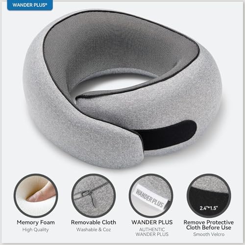 WANDER+® Travel Neck Pillow, Pure Memory Foam Neck Pillow for Airplanes, Comfortable Breathable Cover, 360 Degree Support Ergonomic Design Best for Sleeping Plane Train Travel Essentials Max Pink