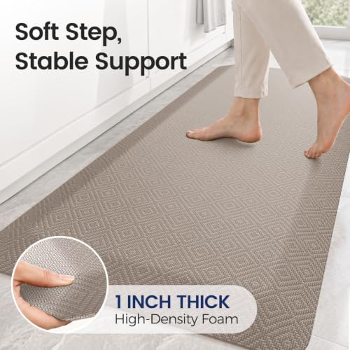 1" Extra Thick Anti Fatigue Kitchen Mats for Floor Standing Desk Mat, Khaki
