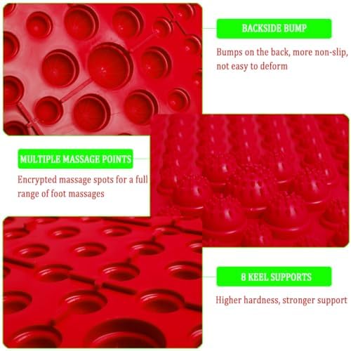 2-in-1 Foot Massage Mat & Reflexology Pad - Acupressure Mat with Toe Plates, Anti-Slip, Suitable for Bathroom, Yoga, Outdoor Games & More (Red)
