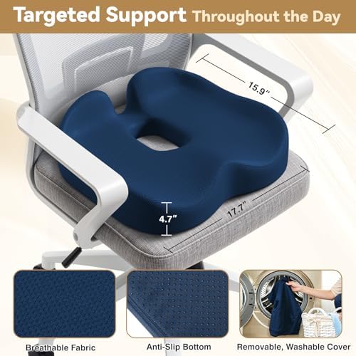 TushGuard 5-Zone Ergonomic Seat Cushion with Coccyx Cutout, Blue