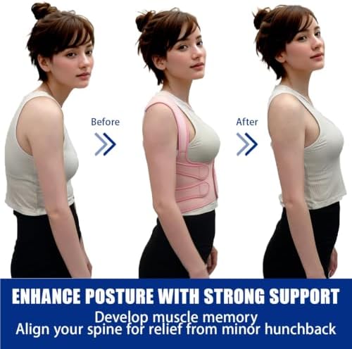 Posture Corrector for Women and Men - Adjustable Back Brace for Pain Relief - Enhances Posture and Provides Lumbar Support - Upper and Lower Back Straightener - Breathable Back Support (Medium, Pink)