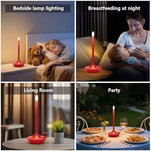 Rechargeable Cordless Table Lamp, Battery Table Light | Stepless Dimming Portable LED Table Light with Memory Function, for Outdoor/Dinner/Patio/Restaurant. (Red)