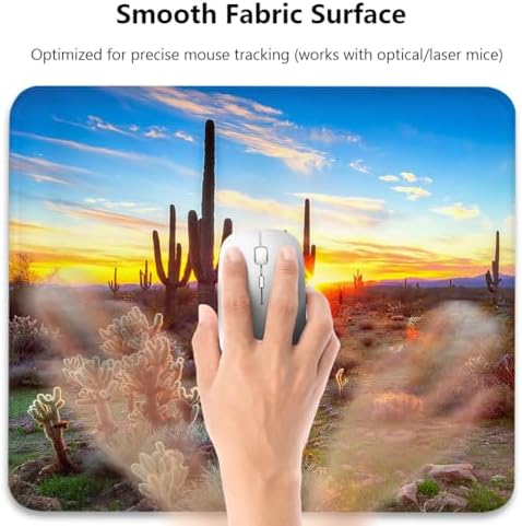Saguaros At Sunset Scenery Mouse Pad, North American Cactus Desk Mat