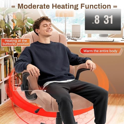 Massage Office Chair,500LBS Ergonomic Rocking Executive Desk Chairs with 4 Points Vibration&Heat,Padded Flipup Armrests for Big and Tall Office Chair,Swivel Computer Chair Pink