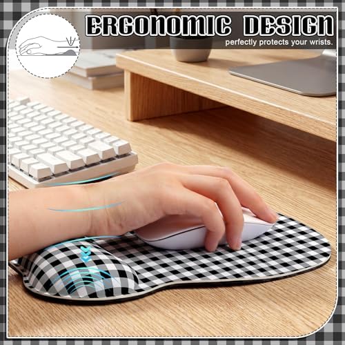 Sabary Black White Gingham Mouse Pad with Wrist Rest Checkered Mouse Pad
