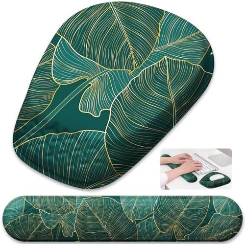 Mouse Pad with Wrist Rest, Comfortable Memory Foam Wrist Rest for Computer Keyboard, Ergonomic Mouse Pad Set for Easy Typing & Pain Relief for Office & Home, Green