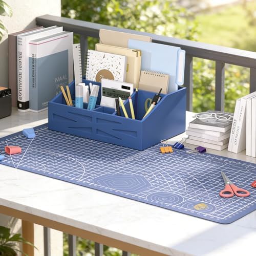 Wood Mail Organizer Countertop,Farmhouse Desk and Kitchen Countertop Storage, Letter Sorter, Desk Mail and Bill Organizer, Desktop File and Paper Holder (Blue)