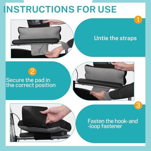Elderly Wheelchair Armrest Pad (Pair) - Mobility Scooter Elbow Pillow Tray Soft Cushion, PE Hose Filling Accessories Pads for Wheelchair Arm Rest, Office Transport Chairs (Black)