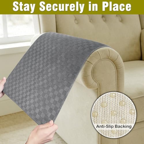 Couch Arm Covers, Sofa Arm Covers, Waterproof Armrest Cover for Sofa, Loveseat, Armchair, Anti-Slip Recliner Arm Cover, Headrest Cover, Arm Chair Covers Set of 2 (Dark Gray, 22"×18")