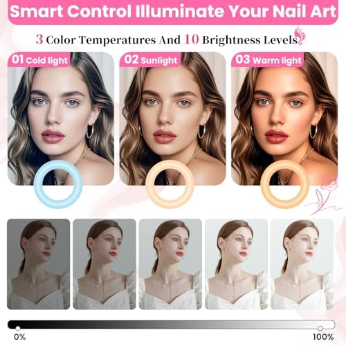 Nail Half Moon Light: Arch Rhinestone LED 29in Moonlight with Phone Holder Stand 3 Light Colors /10 Brightness Levels - Professional Nail Salon Esthetician Media Tech(Diamond,Large)