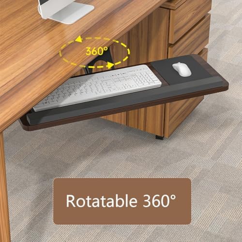 Under Desk Adjustable Keyboard Tray, Slide-Out Keyboard Platform, 360° Swivel, Pull Out and Tilt Computer Keyboard and Mouse Holder, Office Ergonomic Keyboard Drawer(Brown,24x64cm/9.4x25.2in)
