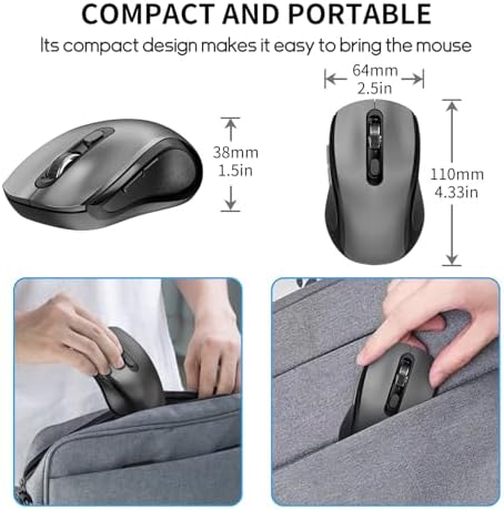 Ergonomic 6 Button Silent Wireless Side Key Mouse No Light Gray