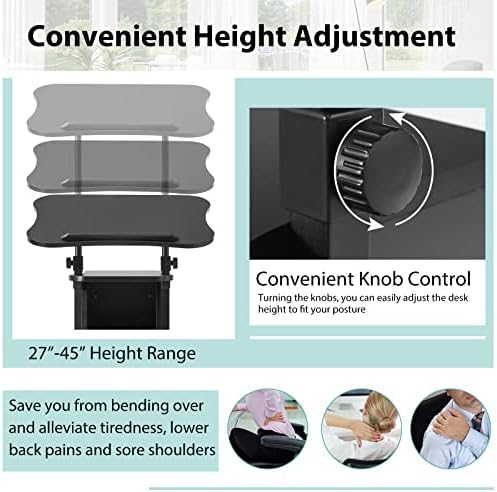 Tangkula Mobile Laptop Podium, Height Adjustable Sit to Stand Desk with Tilting Desktop & Storage Cabinet, Ergonomic Rolling Lectern Cart Laptop Desk, Office Podium Stand on Wheels