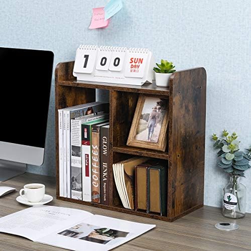 PAG-Mass Desktop Bookshelf Freestanding Wooden Countertop Bookcase Accessories Organizer Display Rack Dorm Desk Storage Shelf