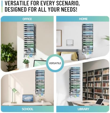 SUPEASY 15-Tier Wall File Organizer with Hooks, Wall Mounted Mail Organizer