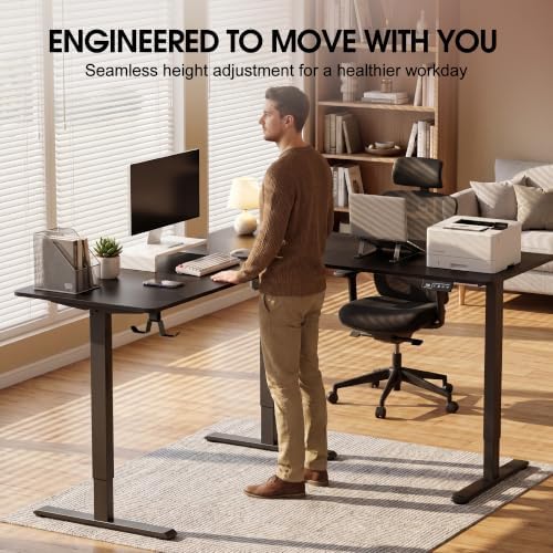 Furmax 63 x 55 Inch L Shaped Standing Desk with 2 Preset Heights, Electric Height Adjustable Computer Table, 2 Hooks & Feet Balance, Corner Sit Stand Desk for Home Office (Black, 63 x 55 Inch)