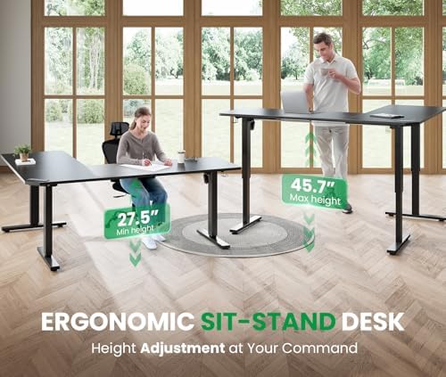 75x63 L-Shaped Electric Standing Desk with Charging Station