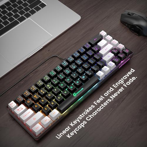 GEODMAER 65% Gaming Keyboard, LED Backlit Mini Wired Gaming Keyboard, Ultra-Compact Anti-Ghosting No-Conflict 68 Keys Gaming Wired Keyboard for PC Laptop Gamer