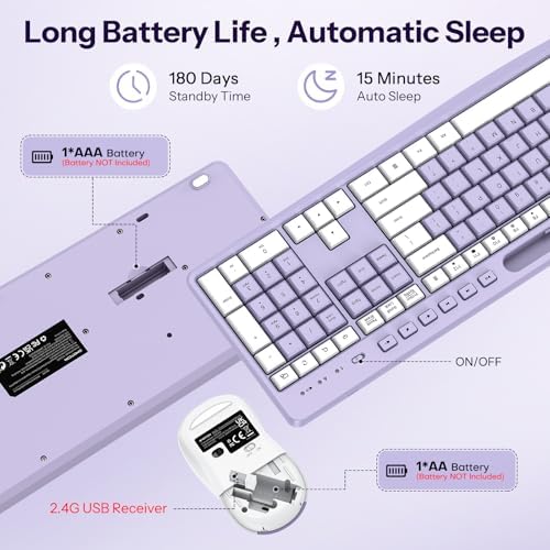 OMOTON Purple Wireless Keyboard and Mouse Combo, Built-in Phone Holder