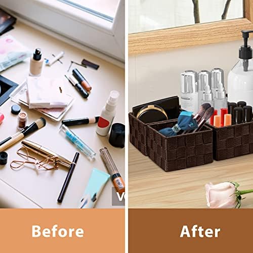 Posprica Woven Storage Baskets for Organizing 6 Pack, Large&Small Storage Cube Bins Set for Bathroom, Storage Boxes Container for Drawer, Closet, Shelf, Dresser, Brown