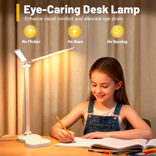 Desk Lamps for Home Office, LED Dorm Lamp, White