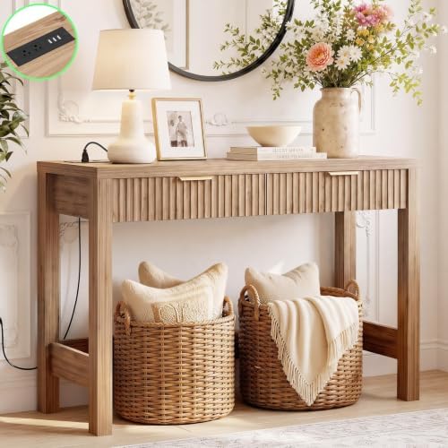 Cyclysio 39" Console Table with Charging Station & 2 Fluted Drawers