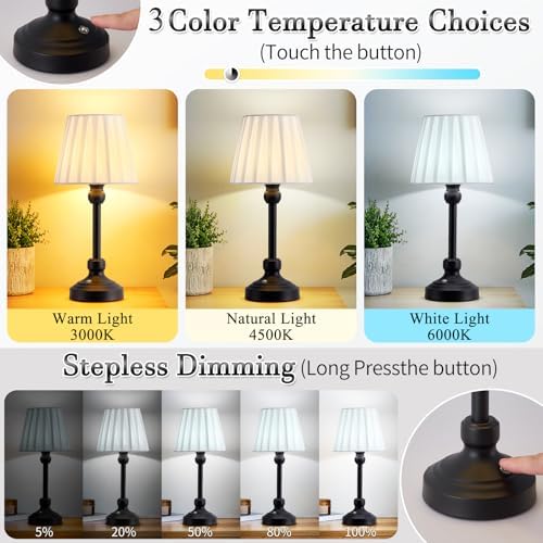 Black Touch Table Lamp for Bedroom, Small Desk Lamp with 3 Color Dimming