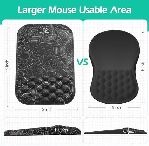 Gimars Upgrade Ergonomic Mouse Pad Wrist Rest with Memory Foam Massage Bump, Enlarge [ 30% Larger Moving Space] Mouse Pad Wrist Support with Nonslip PU Base for Laptop, Computer, Gaming & Office