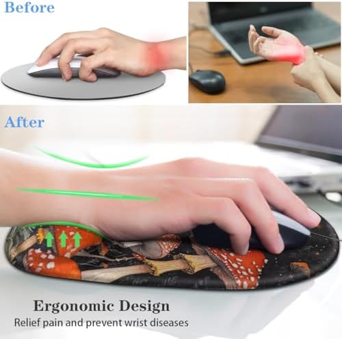 Ergonomic Mouse Pad with Wrist Support, Cup Mat, Mushroom Pattern
