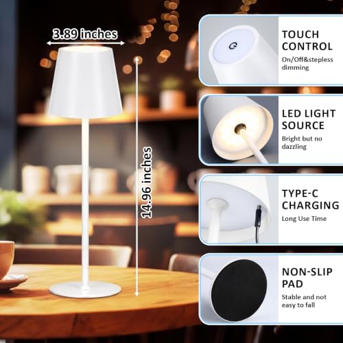 Retisee 2 Pack Cordless Table Lamp Portable Rechargeable Lamp, White