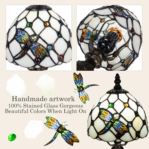 Small Tiffany Table Lamp, 3 Color-Temperature Dragonfly Stained Glass Lamp,6 Inch Tiffany Style Lamp for Bedroom Living Room Home, Handcrafted Light, Included Bulb (Warm White)