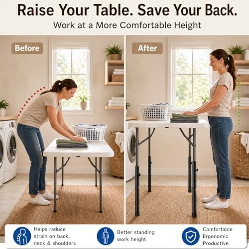 Folding Table Leg Extenders, 4-Level Adjustable Height Table Risers