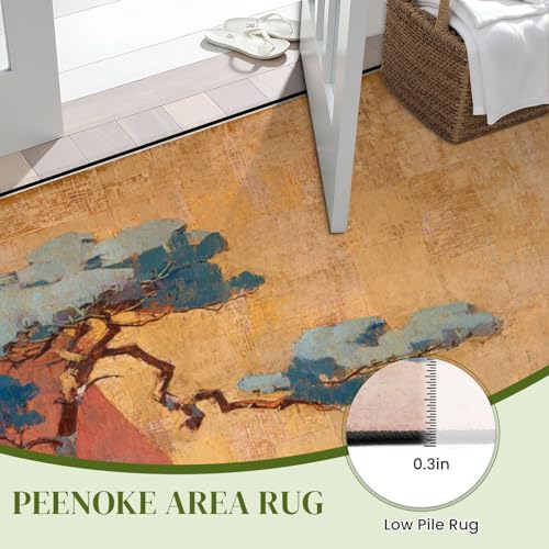 Serene Bear Wind Blown Pines Abstract Landscape Area Rug Outdoor Patio Rug Play Mat Modern Floor Carpet Non-Slip Home Decor Living Room Kids Bedroom Nursery, 9x12 ft