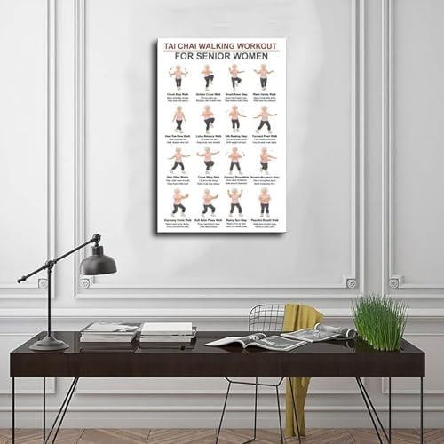 Women Tai Chi Walking Workout Chart Tai Chi Walking Seniors Seniors Exercises for Exercise Canvas Poster Wall Art for Living Room Bedroom Decor Unframe 12x18inch