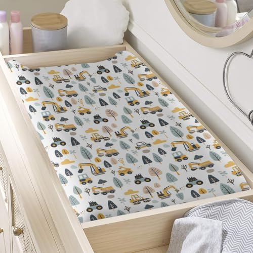 Cartoon Car Transportation Construction Truck Trees Baby Changing Pad Cover,Unisex Car Nursery Diaper Changing Table Pad Mat Sheet for Boys Girls-16x32