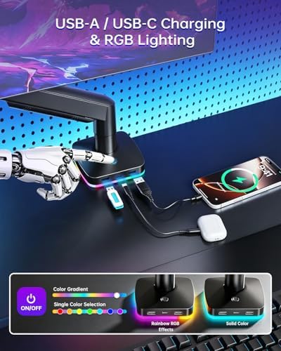 RGB Gas Spring Monitor Arm with USB Hub for 13-32 Inch Monitors