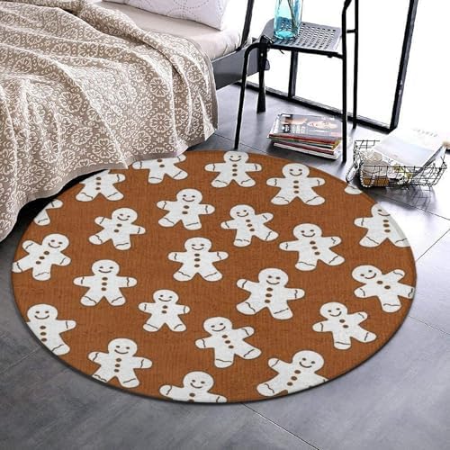 Large Home Decor Mat, Soft Round Yoga Carpet, Non Slip Machine Washable Home Office Circle Rug Christmas Gingerbread