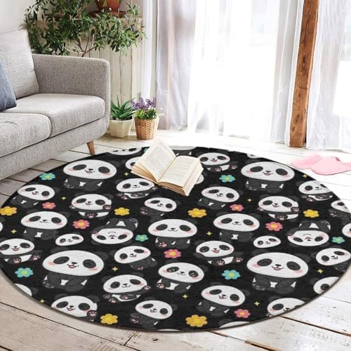 Large Machine Washable Circular Rugs, Home Decor Round Mat for Living Room Sofa Office Cute Cartoon Panda Art, 36inch