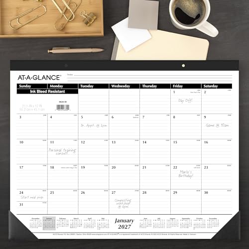 AT-A-GLANCE 2027 Desk Pad Calendar, Monthly Desk Wall Planner, 21.75" x 17", Ruled Blocks, 3 Pack (AZSK240027), White