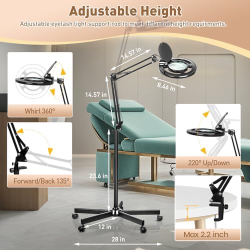 HITTI 2200 Lumens 12X Magnifier Esthetician Light, 5 Wheel Rolling Base